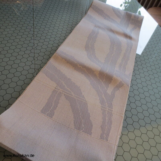 Fukuro Obi grob gewebte Seide mit Algenmuster, hellgrau - grau