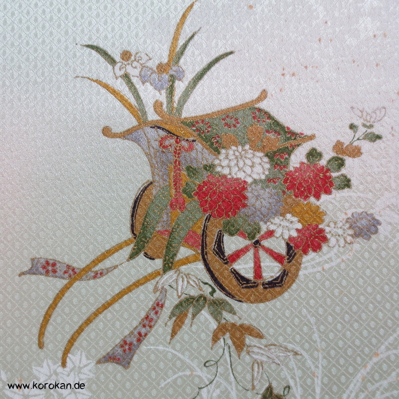 Blumenkarren mit Golddruck Kimono Seide