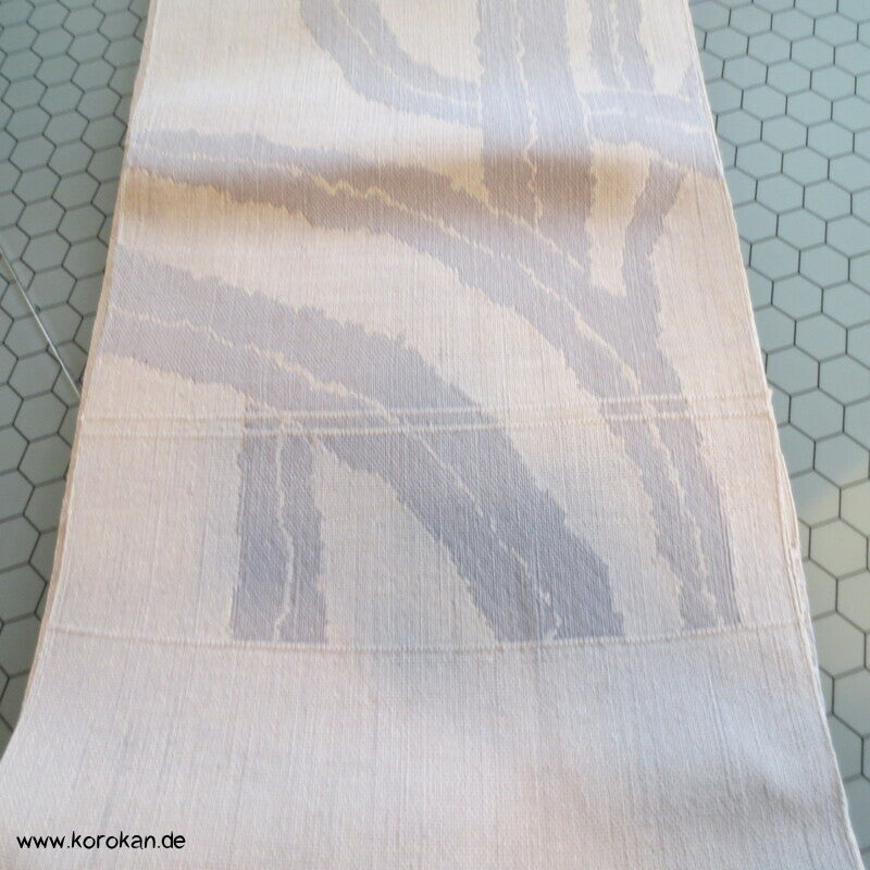 Fukuro Obi grob gewebte Seide mit Algenmuster, hellgrau - grau