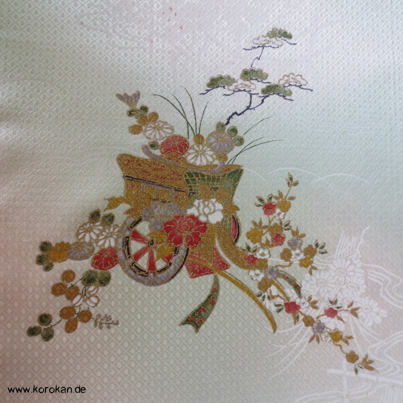Blumenkarren mit Golddruck Kimono Seide
