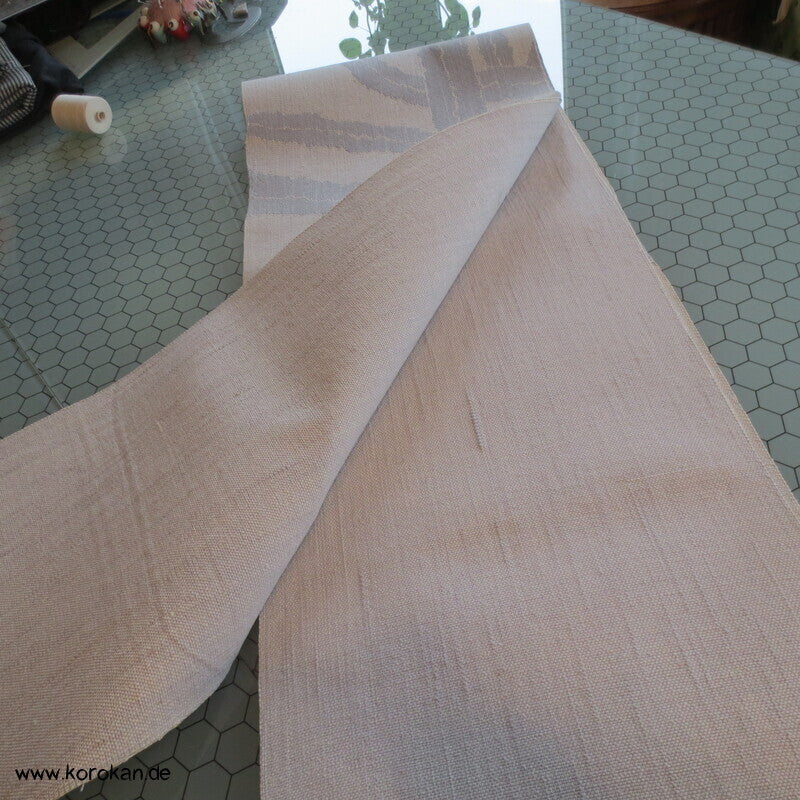 Fukuro Obi grob gewebte Seide mit Algenmuster, hellgrau - grau