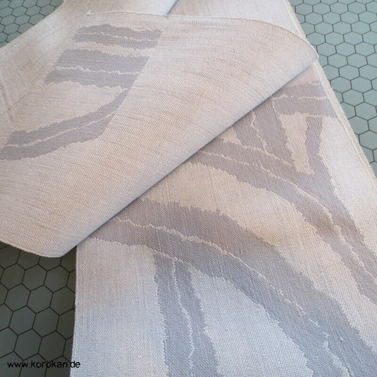 Fukuro Obi grob gewebte Seide mit Algenmuster, hellgrau - grau