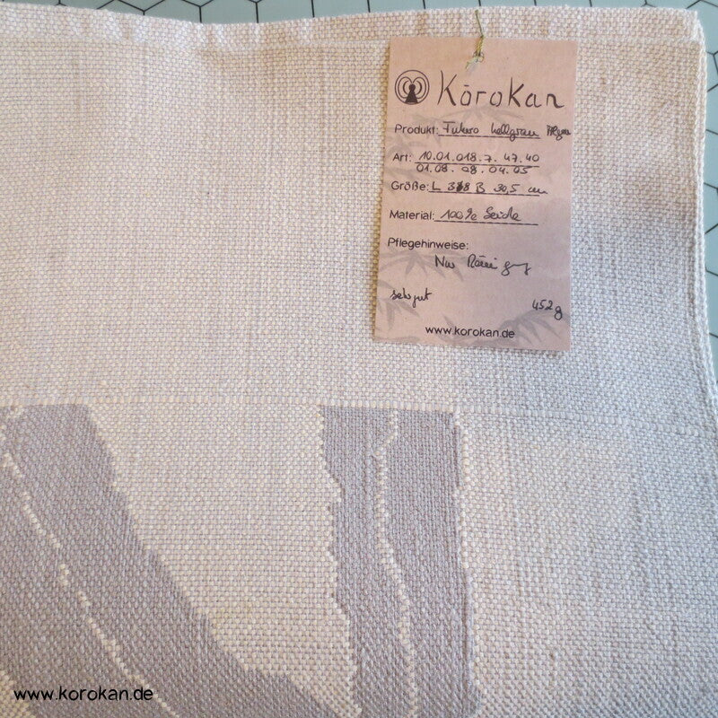 Fukuro Obi grob gewebte Seide mit Algenmuster, hellgrau - grau