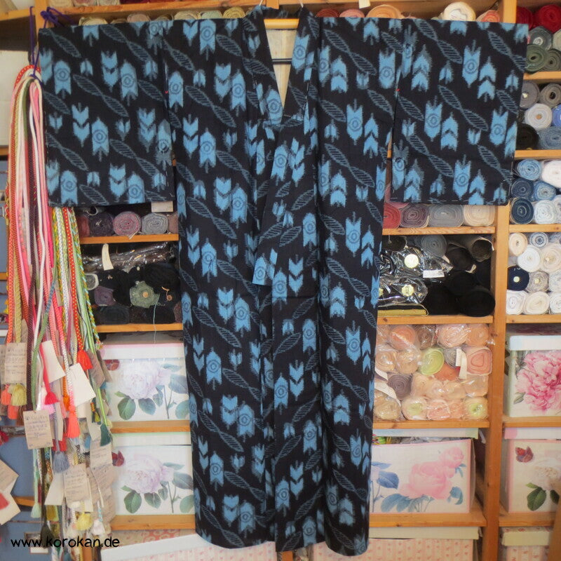 Kurume Kasuri Baumwolle Hitoe Kimono  - Pfeilmuster, Boro