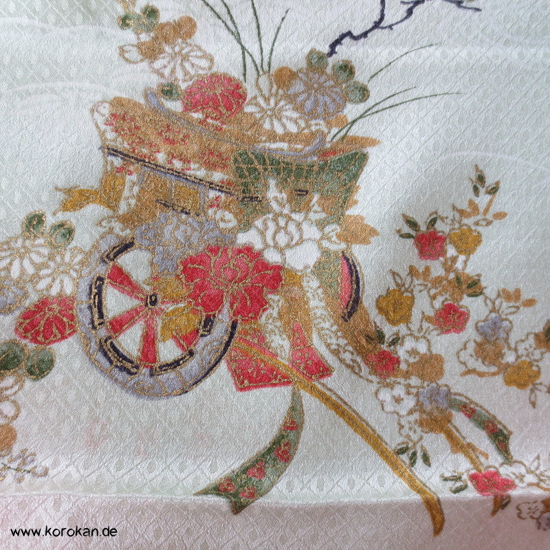 Blumenkarren mit Golddruck Kimono Seide