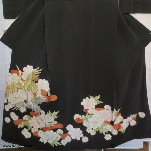 Kraniche Pfingstrosenhintergrund Tomesode seidener Kimono