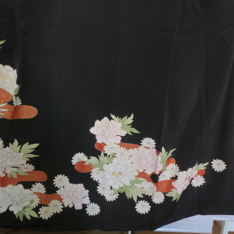 Kraniche Pfingstrosenhintergrund Tomesode seidener Kimono