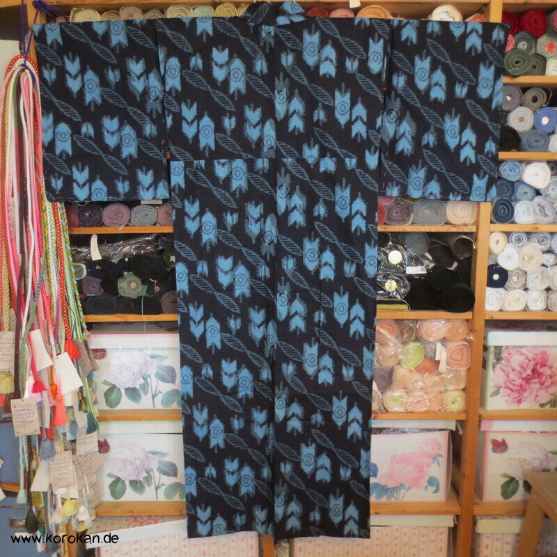 Kurume Kasuri Baumwolle Hitoe Kimono  - Pfeilmuster, Boro