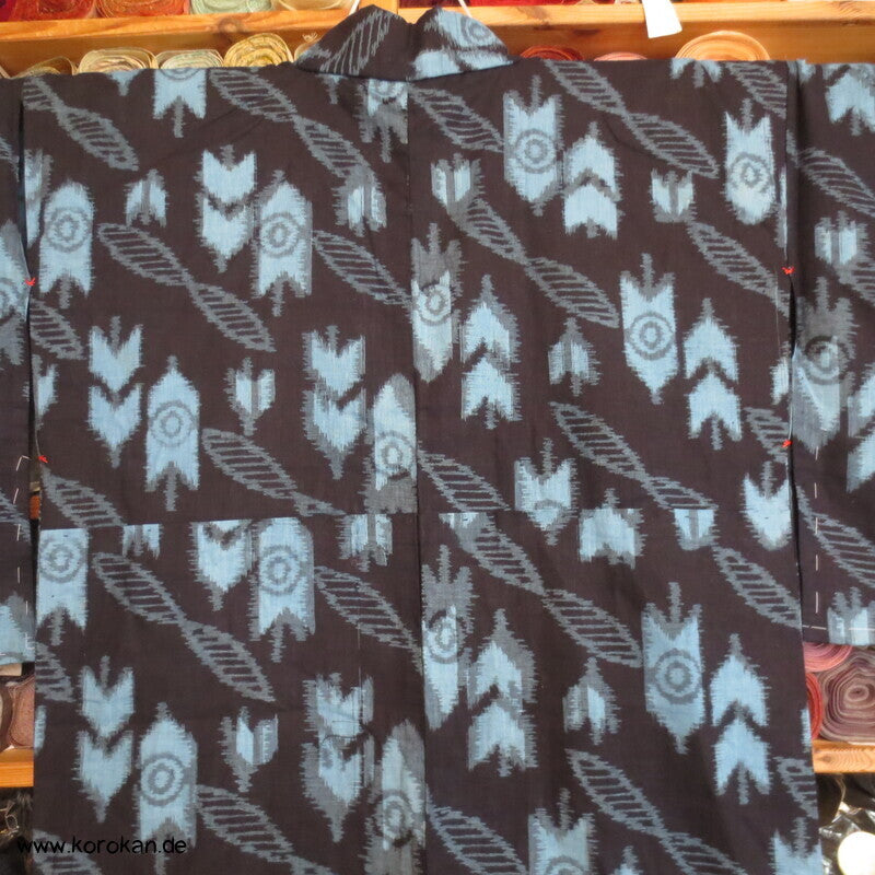 Kurume Kasuri Baumwolle Hitoe Kimono  - Pfeilmuster, Boro