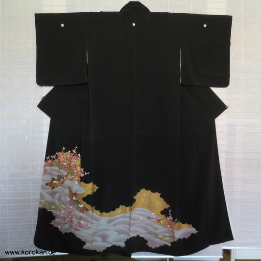 Bootsfahrt unter Kirschzweigen Tomesode Seiden Kimono