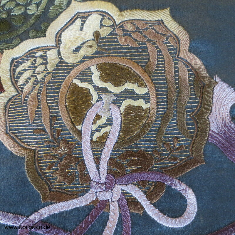 gestickte Spiegel Nagoya Obi bleigrauer Satin Kimonogürtel