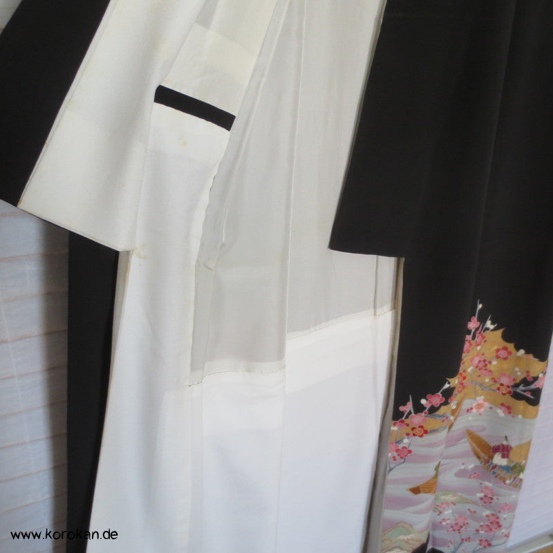 Bootsfahrt unter Kirschzweigen Tomesode Seiden Kimono