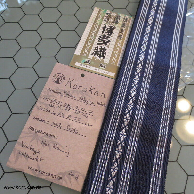 Datejime Seiden Kimono Gürtel Hakata Blau