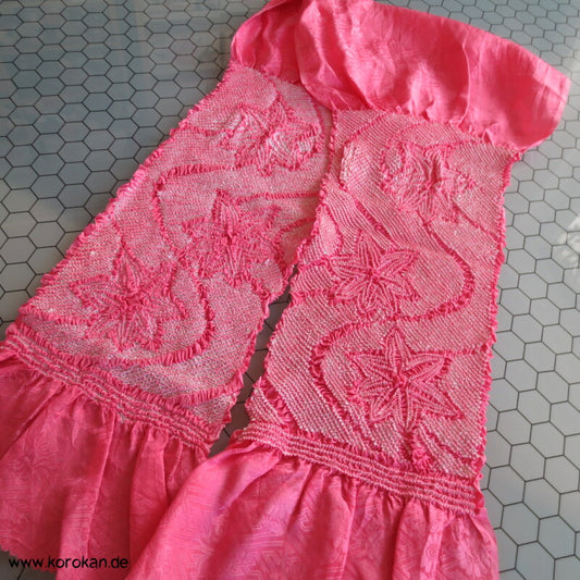 Shibori Sternblumenmuster Seidendamast Obiage, rosa
