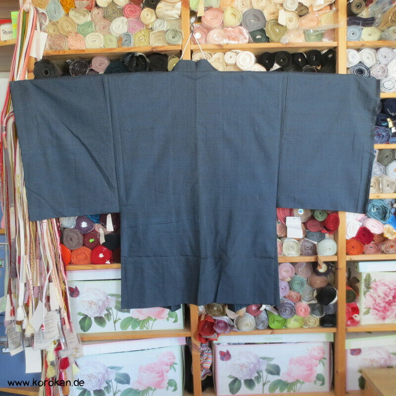 Spatz im Bambus, Gedicht im Futter, Haori Seiden Kasuri Tsumugi Männer Kimono Jacke