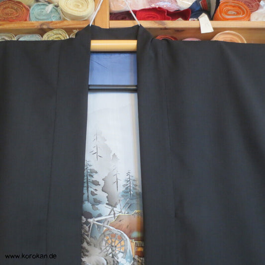 Haori Kimono Jacke Cool Wool Anzugstoff , handgemaltes Futter, Anfertigung