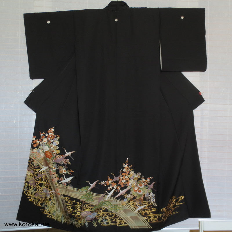 Kranich über Wellen Tomesode seidener Kimono