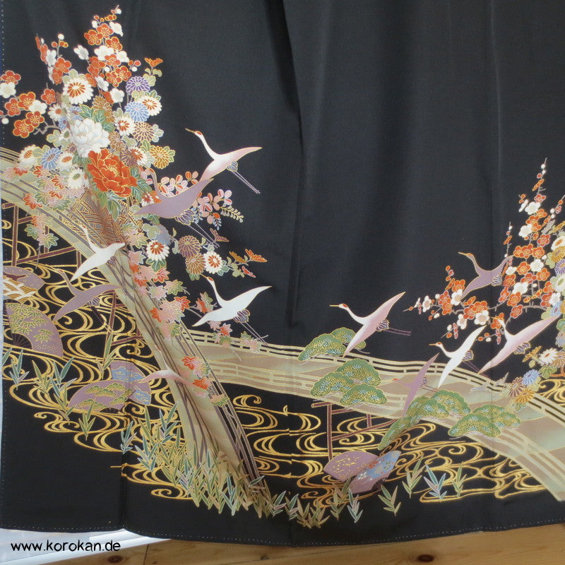 Kranich über Wellen Tomesode seidener Kimono