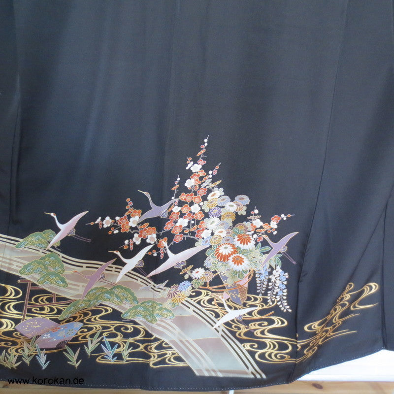 Kranich über Wellen Tomesode seidener Kimono