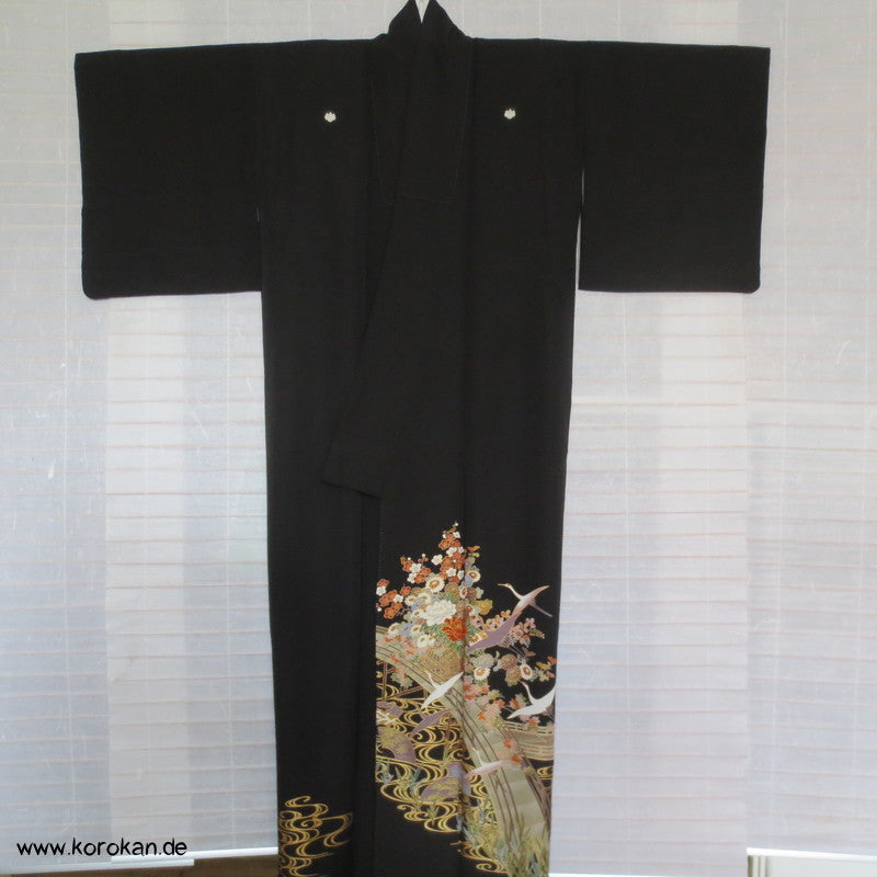 Kranich über Wellen Tomesode seidener Kimono