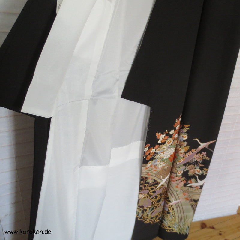 Kranich über Wellen Tomesode seidener Kimono