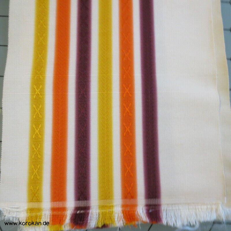 aubergine gelb orange gestreifter Hakata Hanhaba Obi Seidenrips