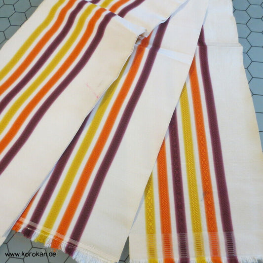 aubergine gelb orange gestreifter Hakata Hanhaba Obi Seidenrips