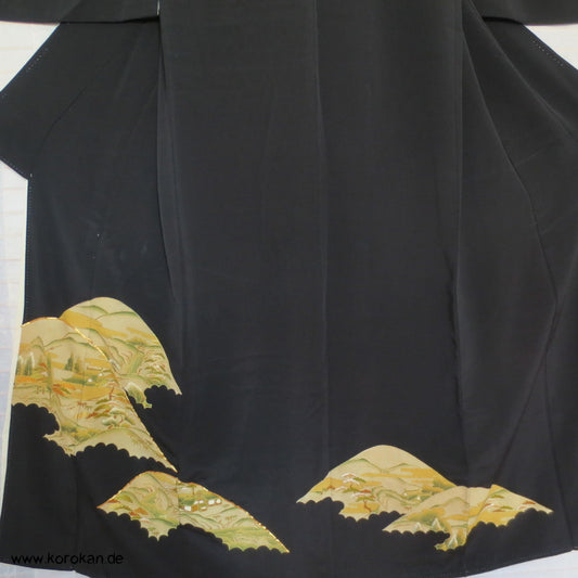 Hügel Landschaft teilbestickter Tomesode Seiden Kimono