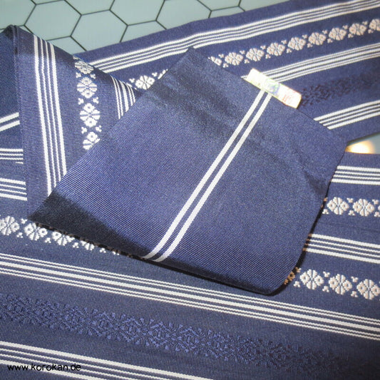 Kaku Obi / Datejime Seiden Kimono Gürtel Hakata Blau