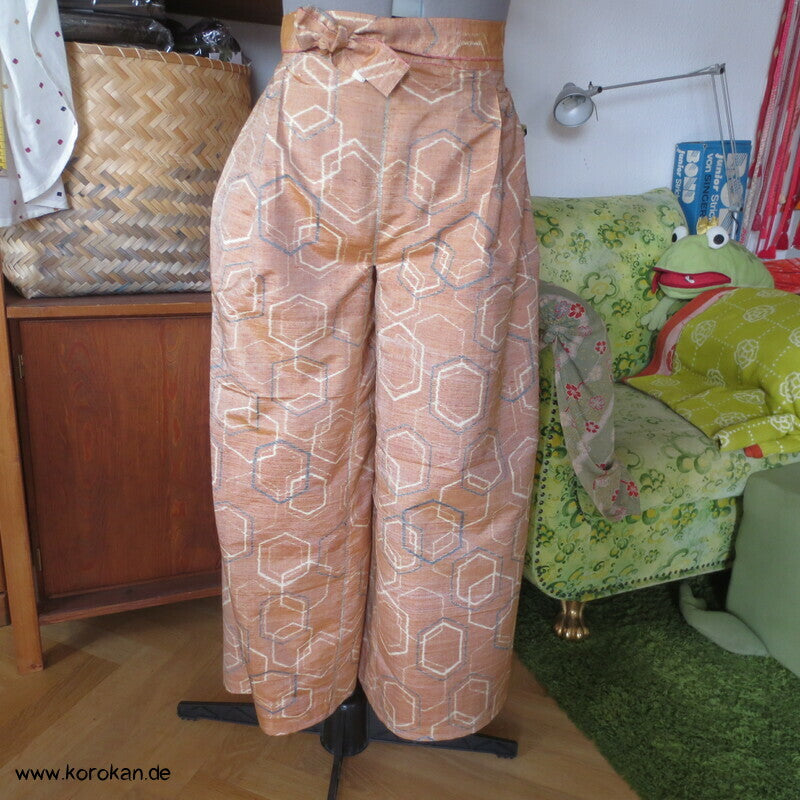 Kimono Seide Wickel Culotte Hose, Tsumugi Kasuri Kikko
