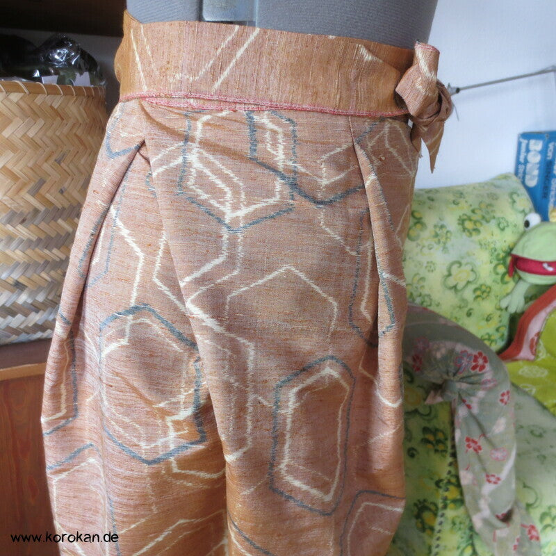 Kimono Seide Wickel Culotte Hose, Tsumugi Kasuri Kikko