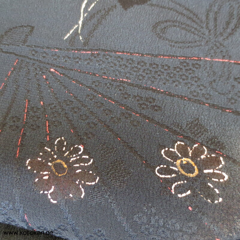 schwarzer Fächer Rinzu Damast Seide Araihari Kimono