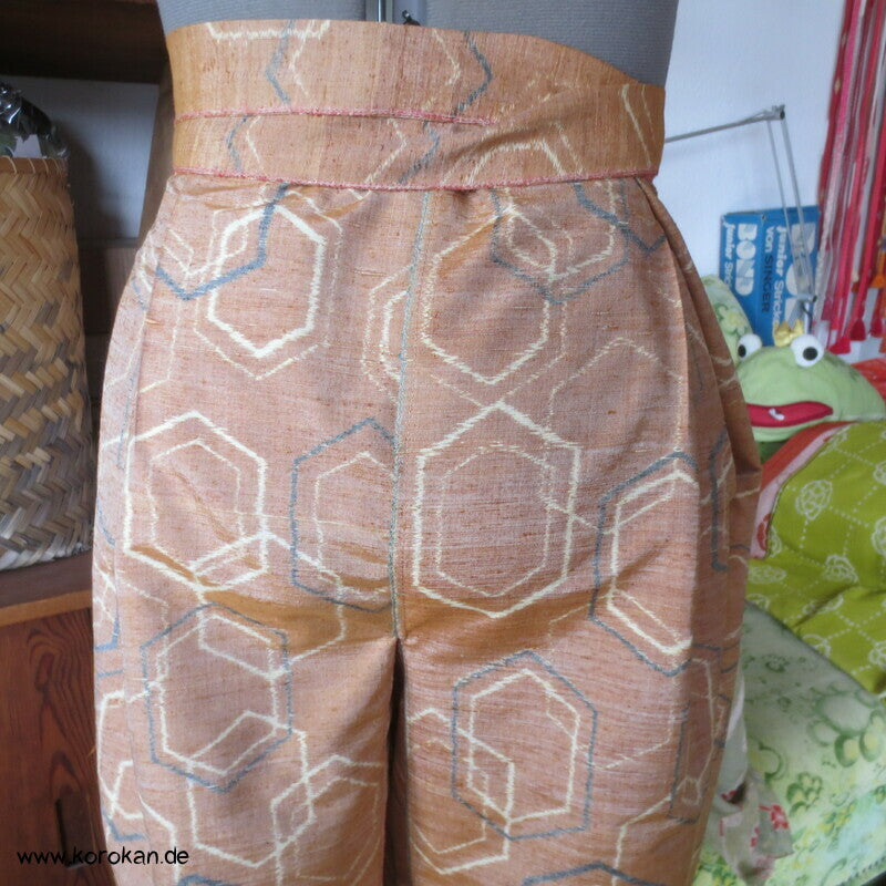 Kimono Seide Wickel Culotte Hose, Tsumugi Kasuri Kikko