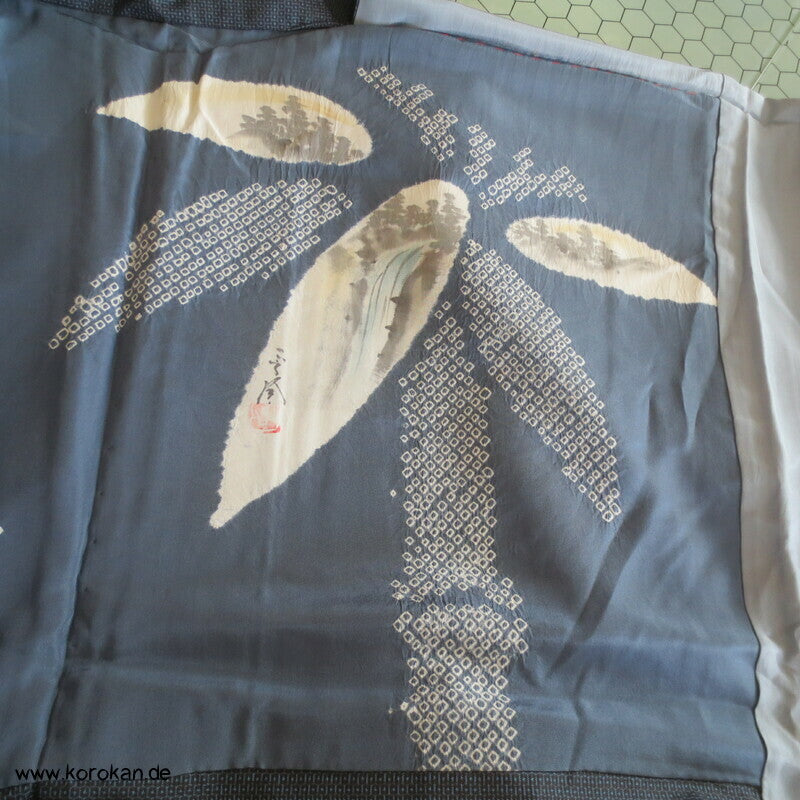 Bambus Shibori Futter Haori Kimono Jacke, Tsumugi Seide