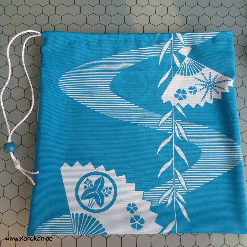 kleine Zugbeuteltasche aus Yukata Kimono Synthetik,  Unikat, Selbstgenäht