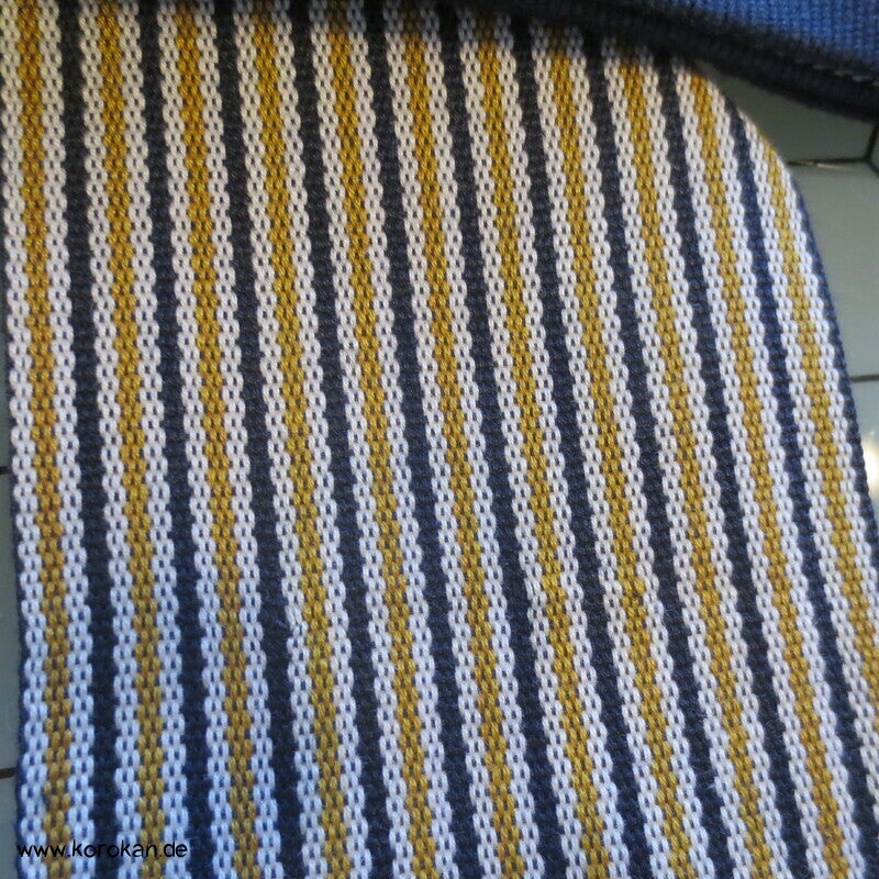 Kaku Obi / Datejime Kimono Gürtel Hakata Blau, Rückseite gestreift