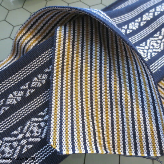 Kaku Obi / Datejime Kimono Gürtel Hakata Blau, Rückseite gestreift