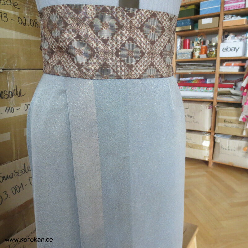 Upcycling Kimono Rock mit angesetztem Oshima Tsumugi Obi Bund, Gr. L
