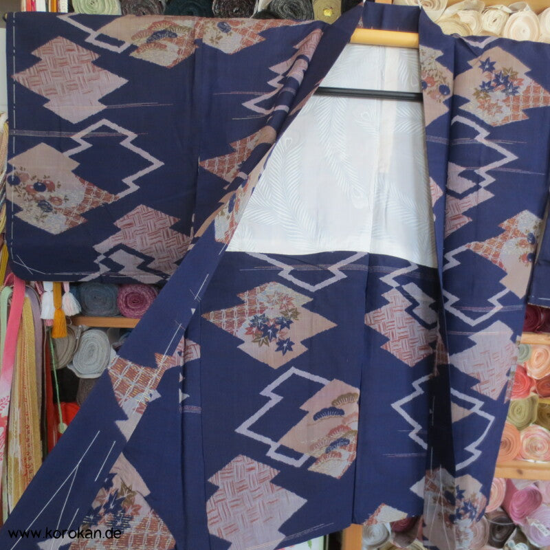 Japan Art Deco Matsukawabishi Zacken Meisen Seiden Haori - Jacke