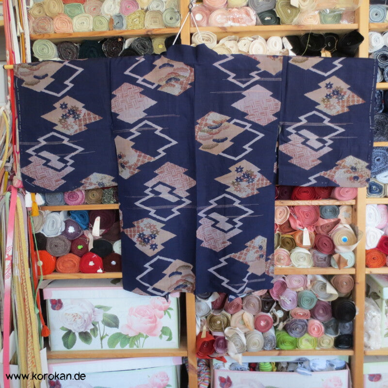 Japan Art Deco Matsukawabishi Zacken Meisen Seiden Haori - Jacke
