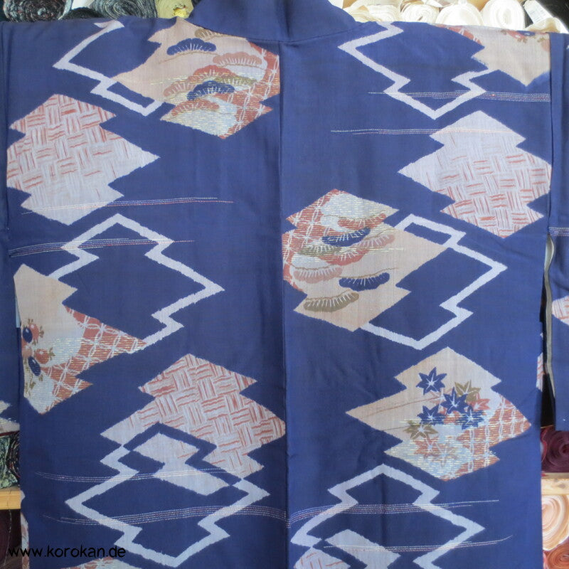 Japan Art Deco Matsukawabishi Zacken Meisen Seiden Haori - Jacke