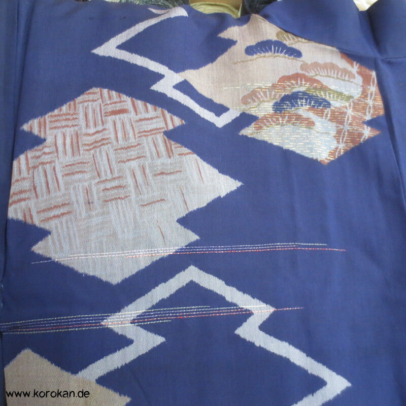 Japan Art Deco Matsukawabishi Zacken Meisen Seiden Haori - Jacke