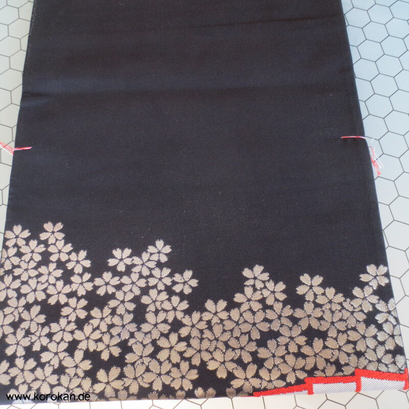 Jigami Fächer Brokat Fukuro Obi schwarzgrundig