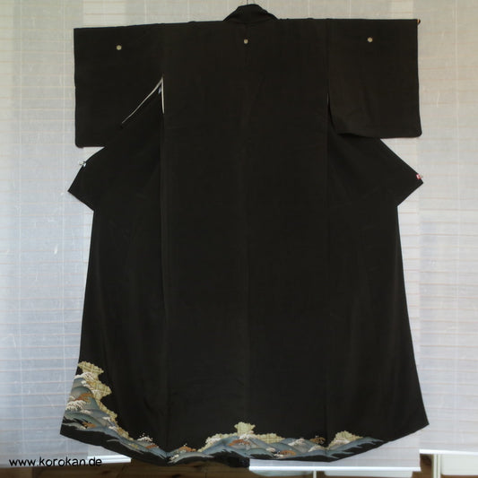 Tsunami Goldstickerei Tomesode Seiden Kimono