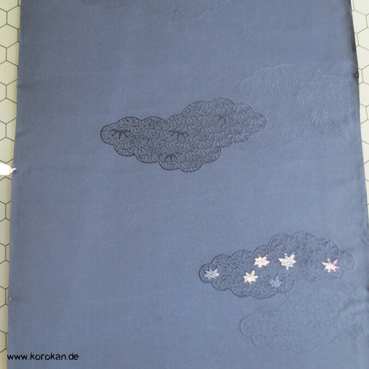 Dunkelpetrolfarbene Wolken Kimono Damast Seide