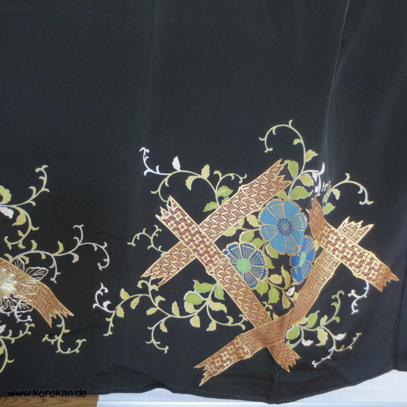 Bambus / Kiku / Gold Tomesode Seiden Kimono