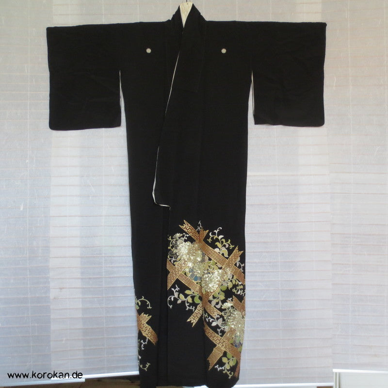 Bambus / Kiku / Gold Tomesode Seiden Kimono