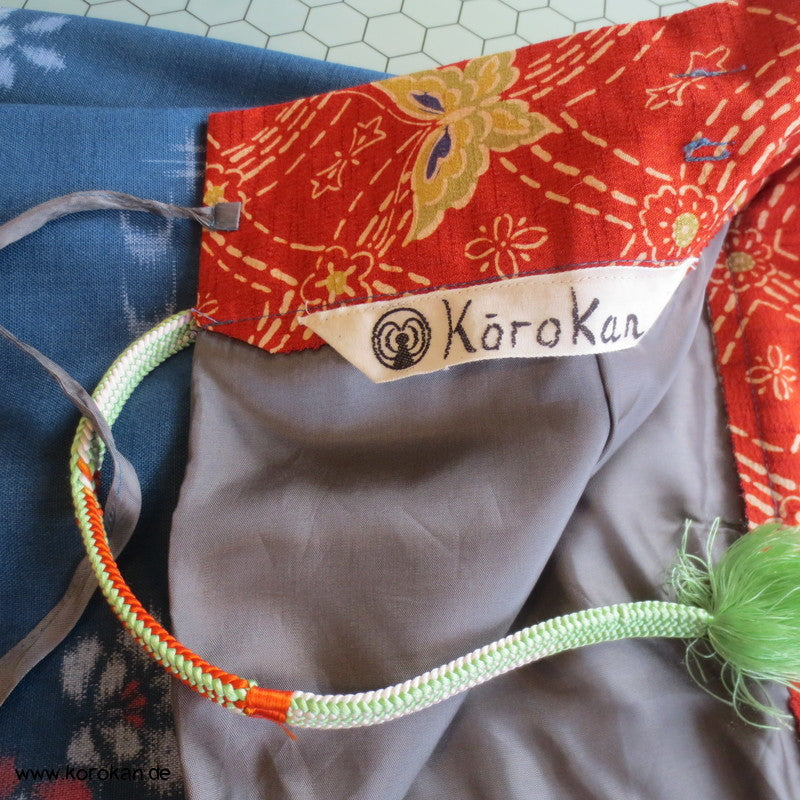 Schmetterlinge Kasuri Wollstoff Wickelrock mit Obi Bund, Obijime