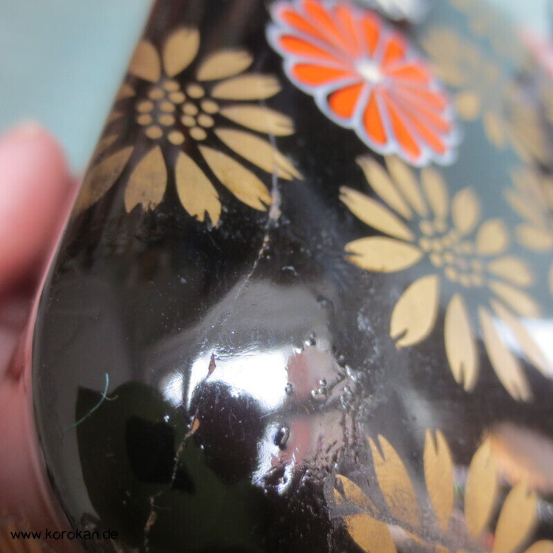 Bento Box Holz lackiert rechteckig mit Chrysanthemen in Lack