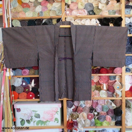 Lacktupfenblüten Triskelen Seidencrepe Haori - Jacke, mit Himo